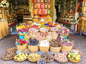 Colorful street food stalls in Marrakech Medina Morocco itinerary 5 days